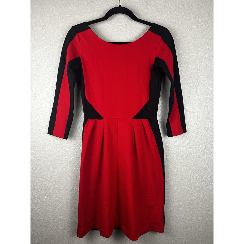 Amanda Uprichard Red Black 3/4 Sleeve Knee Length Dress Career Office Small